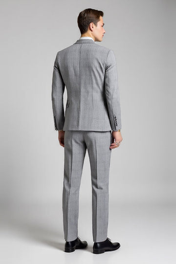 Cinzento Single Breasted Notched Lapela 3 Peças Fato Homem